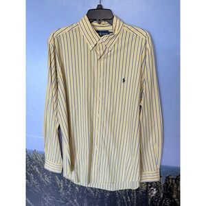 Polo Ralph Lauren Striped Shirt Men's Classic Fit L Long Sleeve Yellow Vintage
